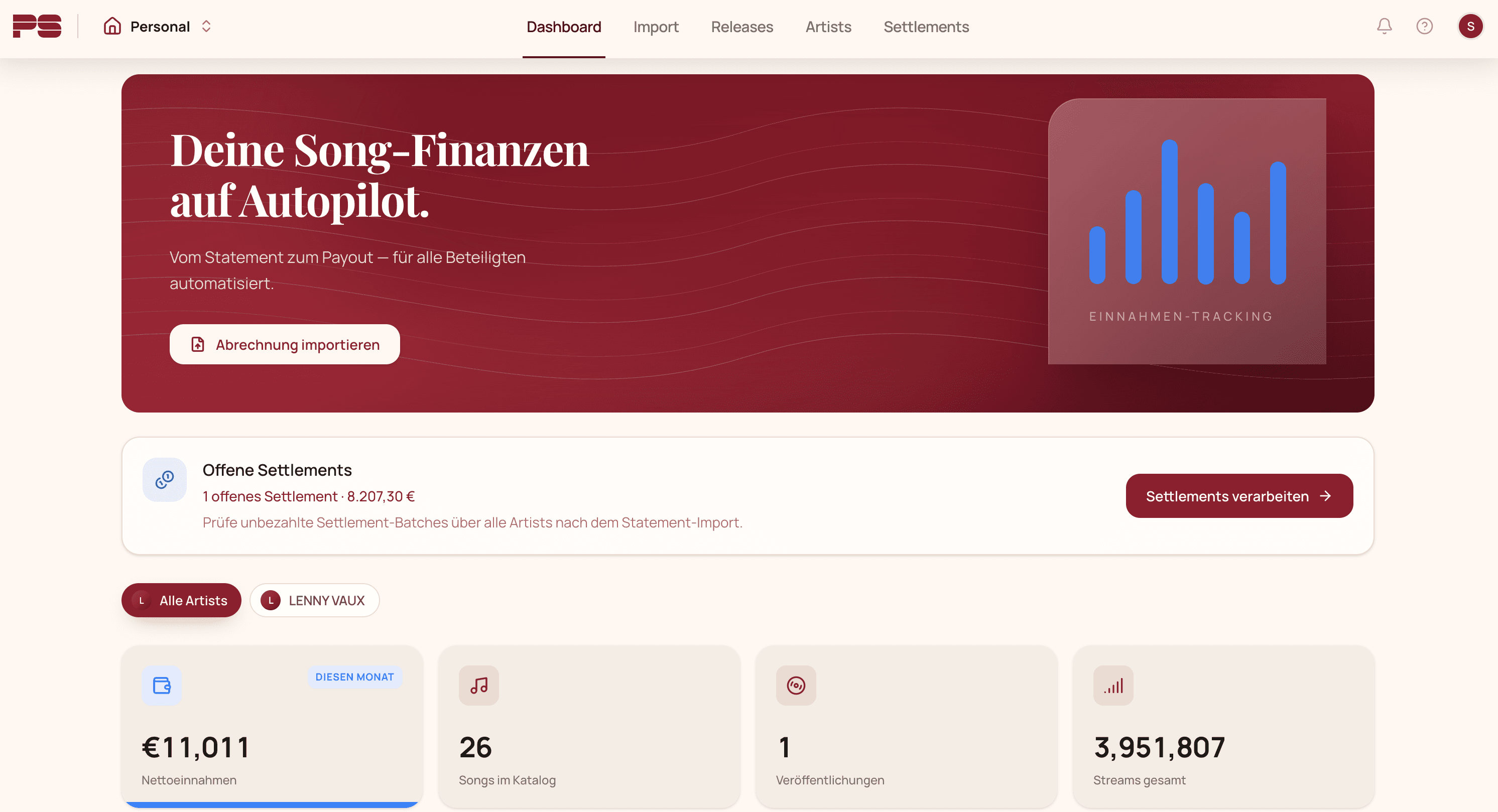 PEPE Splits dashboard with revenue and payouts